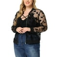 thumbnail image 4 of MODA NOVA Juniors Plus Size Jackets Mesh Sheer Floral Lace Long Sleeve Bomber Jacket, 4 of 5