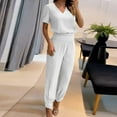thumbnail image 2 of Ensemble 2 Pcs pour Femmes Été Col Uni Manches Courtes Blouse Haut + Pantalon Ample avec Poches, 2 of 6