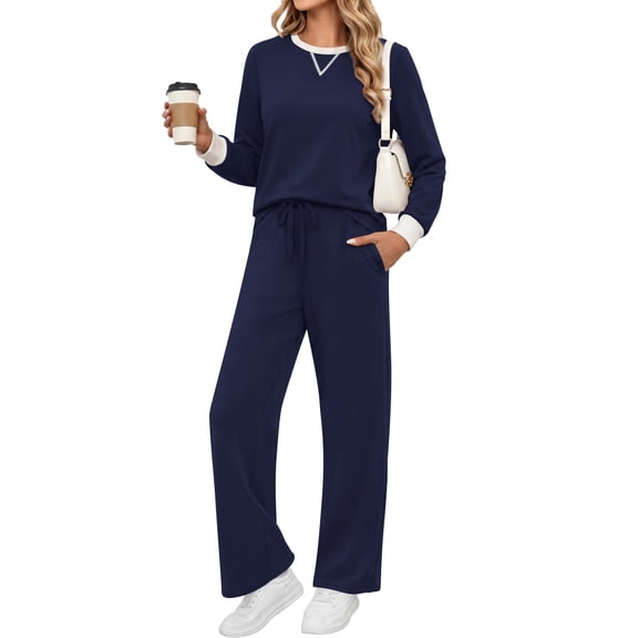 UVN Outfit Sets for Women Fall Winter Long Sleeve Tops and Pants Two Piece Lounge Sets Vacation Travel Sweatsuit Tracksuit