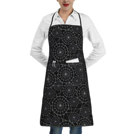 

Gaeub Spider Web Black Kitchen Cooking Aprons Adjustable Bib Apron Waterdrop and Oil Resistant Kitchen Chef Apron for Women Men