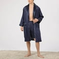 thumbnail image 4 of JTieacloth Soft Loose Sleepwear Mens Summer Silk Robe 2 Piece Light Striped Jacquard Long Sleeved Pajamas Plus Size Bathrobe Blue, 4 of 6