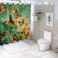 thumbnail image 7 of Orinice Butterflies Blue Sky Green Sky Bathroom Decor Set - Colorful Luxurious Graphic Print Polyester Fabric Fashion Decor Set with Hooks - Home Bathtubs Curtain Decoration Chic Modern Shower, 7 of 7
