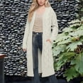 thumbnail image 2 of Breezora Women's Chunky Knit Cardigan Sweater Coat with Double Pockets Long Loose Fit Open Front L Size Beige, 2 of 9