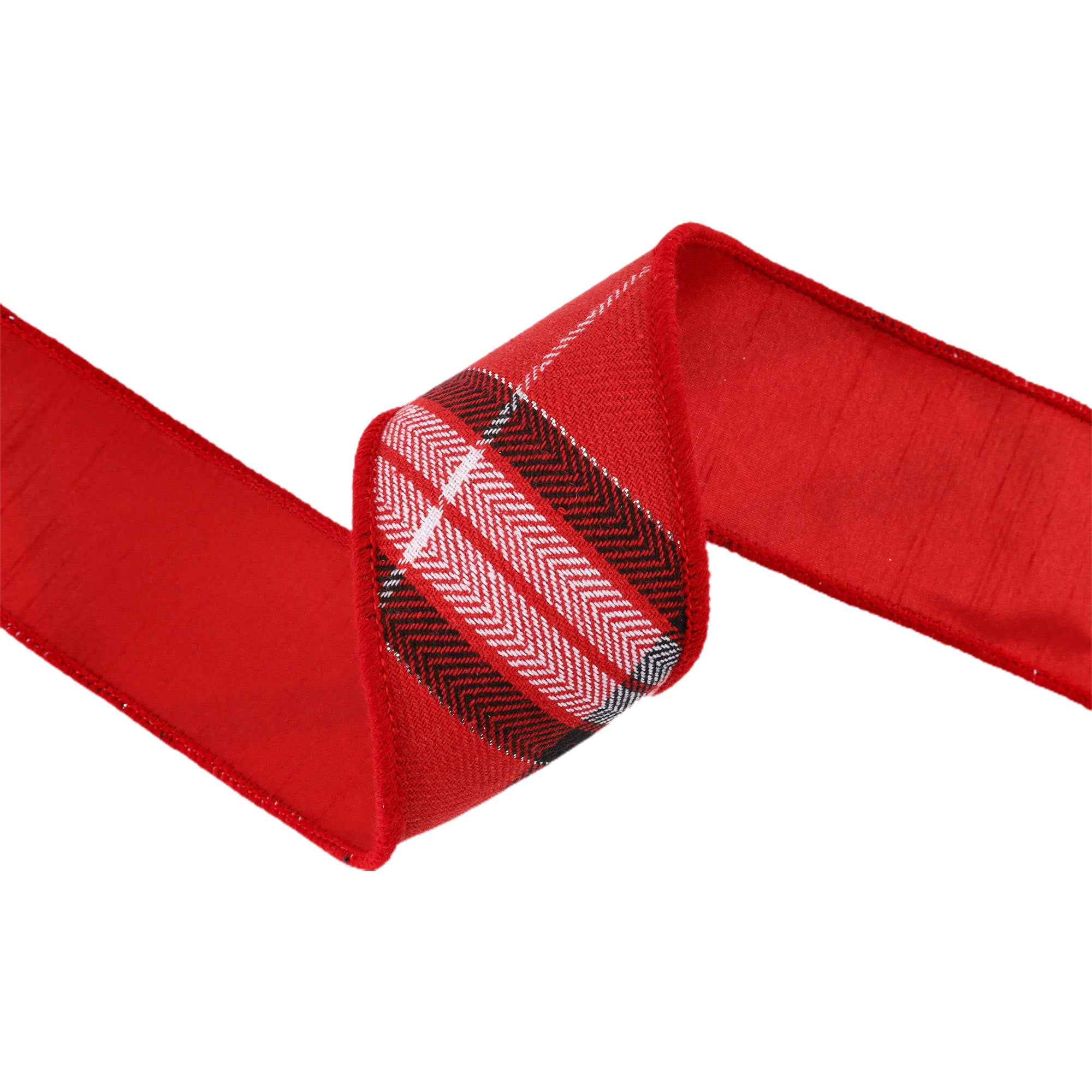 LaRibbons 2 1/2" Wired Ribbon, Plaid Red/White/Black/Silver, 5 Yard Roll