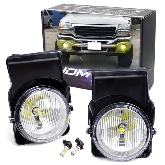 OEM-Spec Clear Lens Fog Light Kit with 2500K Super Bright Selective Yellow LED Replacement Bulbs For 2003-2006 GMC Sierra 1500 2500 3500