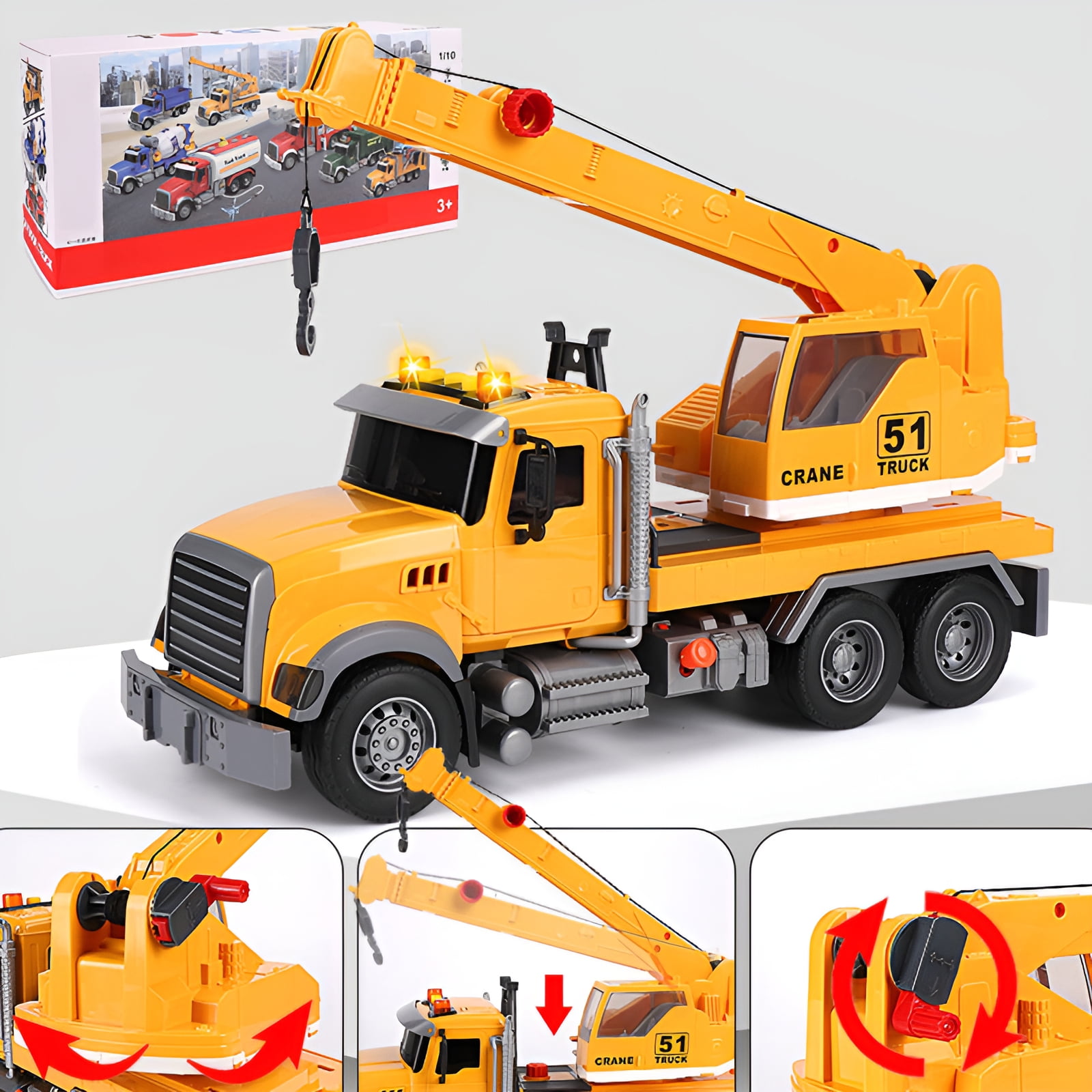 BESTSKY Tow Truck Toy,Play Fun Toys for 3 Year Old Boys,Low-Decibel Sound Powered Transport Truck Crane Toy,Rescue Crane