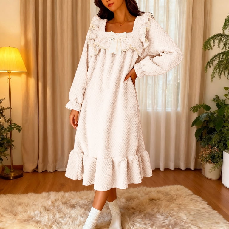 Levmjia Womens Winter Nightgown Coral Velvet Padded Long Sleeve