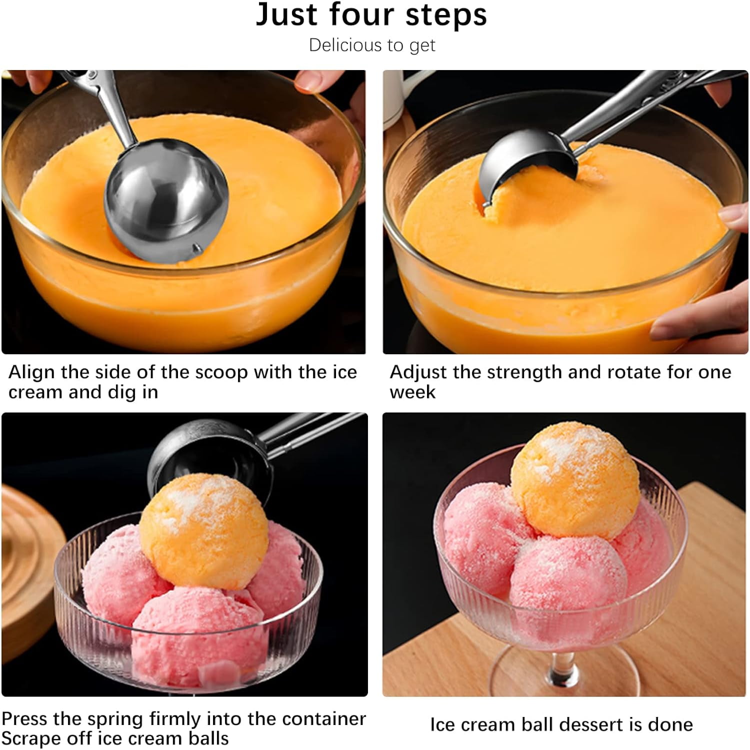 STONCEL Cookie Scoop Set of 3, Ice Cream Scooper with Trigger Release, Small/Medium/Large Stainless Steel Tablespoon Dough Scoop, for Melon Baller Baking Meatball Muffin