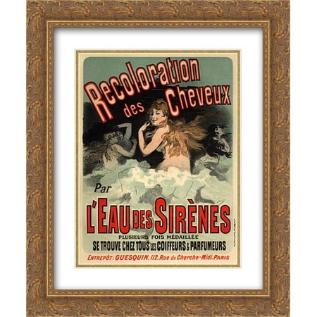 Jules Cheret 2x Matted 20x24 Gold Ornate Framed Art Print 'Recoloration des Cheveux par l'Eau des Sirenes'