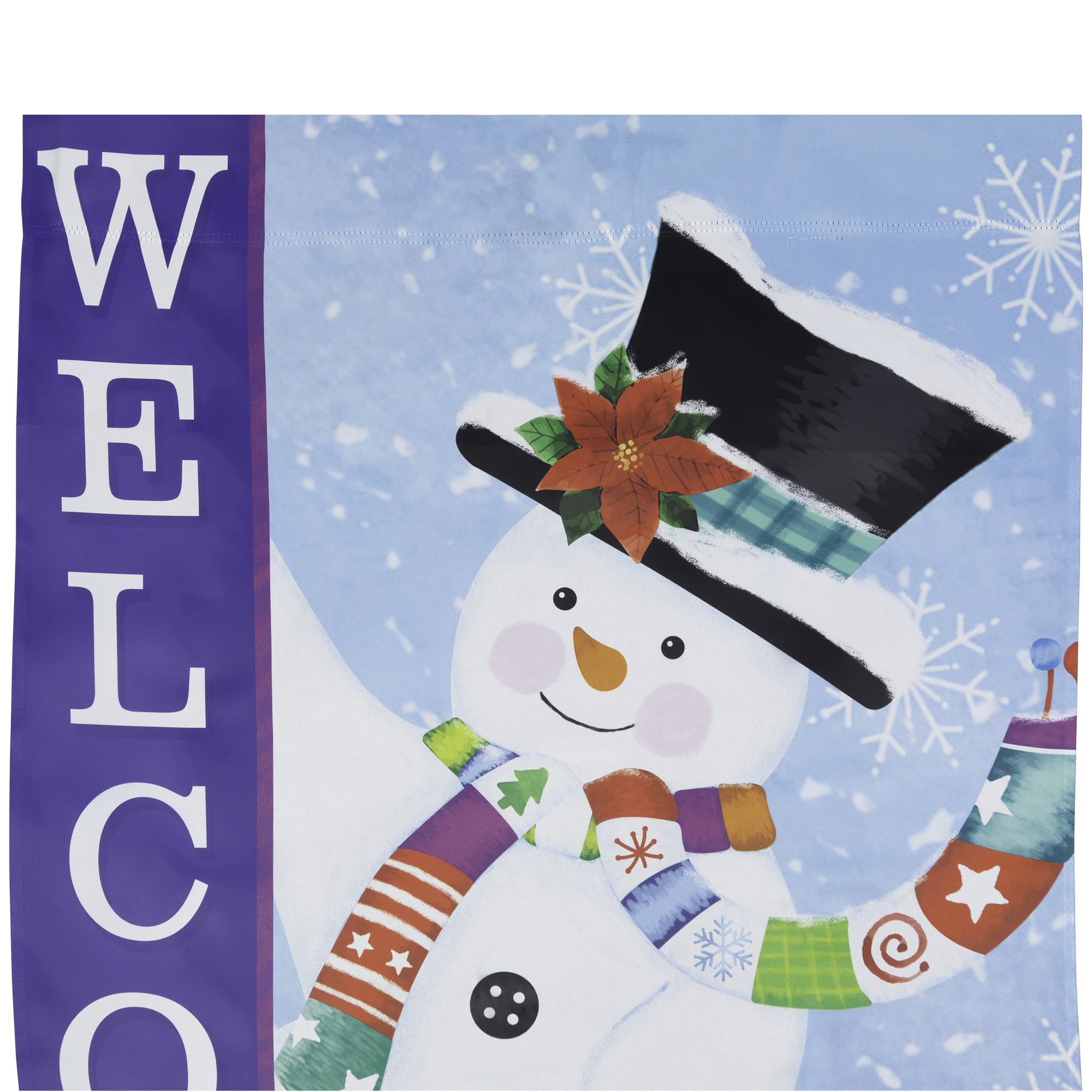Blue and White Happy Snowman Welcome Outdoor House Flag 28" x 40"