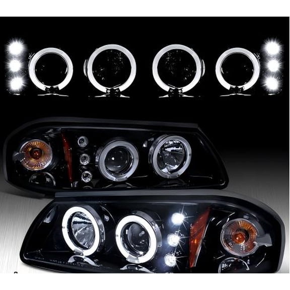 Fit 2000-2005 Chevy Impala Black/Smoke LED Halo Projector Headlights Left Right