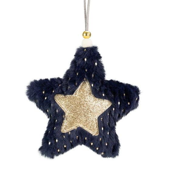 5" Blue and Glittery Gold Plush Star Christmas Ornament