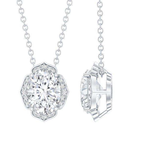 Rosec Jewels Lab Diamond Flower Pendant with Chain - Statement Wedding Necklace (EF-VS Quality Certified), 925 Sterling Silver