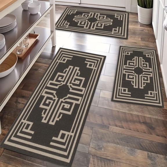 Floor Rugs Sets 3 Piece with Runner, Farmhouse Kitchen Rugs and Mats Non Skid Washable Runner Rug for Kitchen Sink Laundry