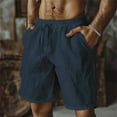 thumbnail image 2 of Men's Cotton Linen Blend Shorts, Relaxed-Fit Beach Shorts with Drawstring Waist & Natural Breathable Fabric ,Navy 2XL, 2 of 4