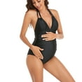 thumbnail image 3 of SWSMCLT Women's Maternity One Piece Bathing Suit Swimming Swimsuit High Waisted One Piece Swimsuit Beach Ruched Halter Black 10, 3 of 4