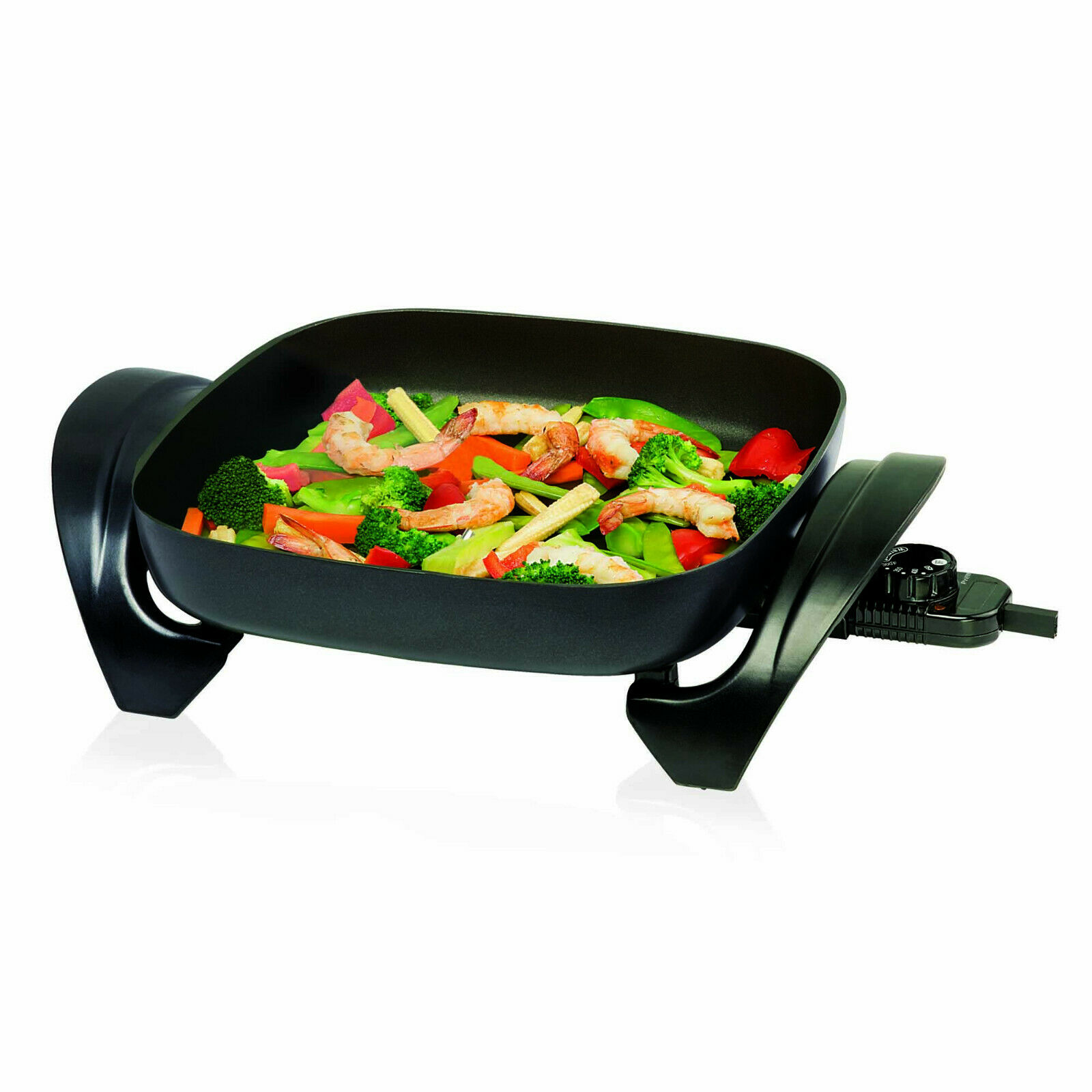 Premium -1200 W 12 inch Electric Skillet Non-Stick Coating High Domed Glass Lid - image 2 of 8
