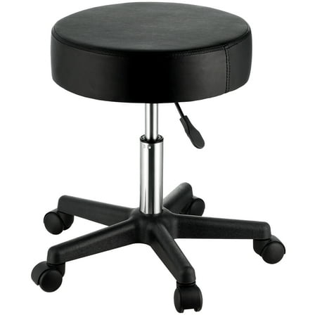 SKYSHALO Rolling Round Stool with Adjustable Height, Ultra-Thick Seat Cushion for Salon, Bar, Black