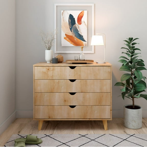 Falkk Furniture – Tall 4-Drawer Dresser – Wooden Cabinet in Black, White, or Natural Brown – Versatile Uses for Study, Nursery & Bedroom – Convenient Free Stand Home Organizer Furniture (Berg)