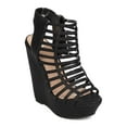 thumbnail image 1 of New Women Delicious Euphony-S Nubuck Peep Toe Caged Platform Wedge Sandal, 1 of 5