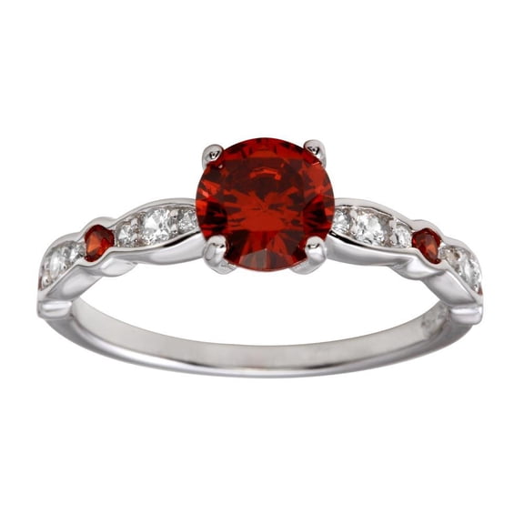 High Polished Rhodium Plated 925 Sterling Silver Red Ring Band Cubic Zirconia Jewelry Female Size 7