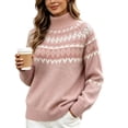 thumbnail image 2 of Women's Fair Isle Sweater Mock Neck Long Sleeve Loose Fit Casual Pullover Top, 2 of 8