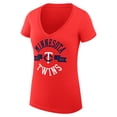 thumbnail image 2 of Women's G-III 4Her by Carl Banks Red Minnesota Twins Super-Slim Fit Lightweight City Graphic V-Neck T-Shirt, 2 of 5