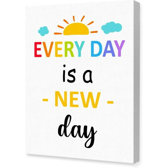 Inspirational Canvas Wall Art,Every Day is a New Day Artwork Painting Prints Poster Ready to Hang for Kids Teens Classroom Nursery Read Room Wall Decor,12x15 Inch