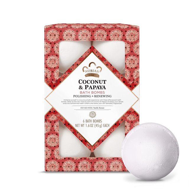 Bombas de baño Nubian Heritage de coco y papaya, 6 x 45 ml