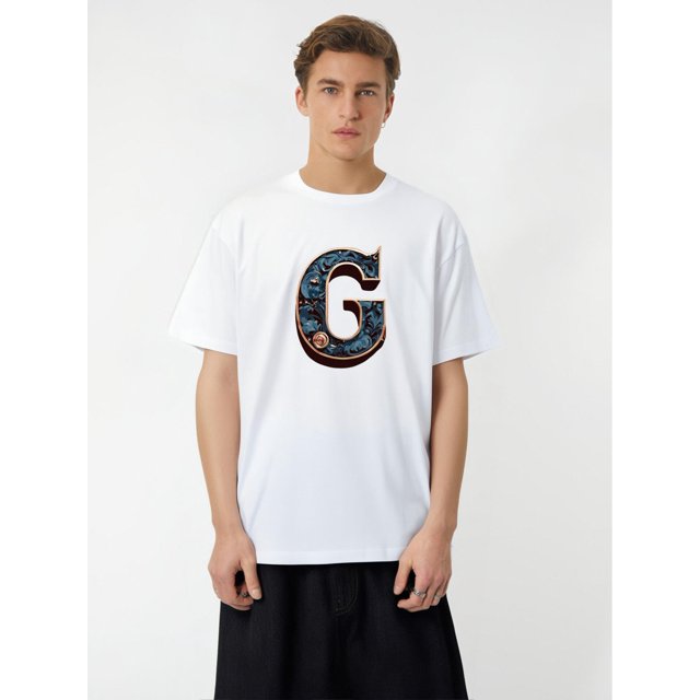 T-Shirt Décontracté à Col Rond pour Hommes avec Imprimé Lettre "G", Légèrement Extensible, Coupe Régulière, Manches Courtes d'Été, à la Mode et Polyvalent pour la Fête des Pères, Fête des Mères, Nouvel An, Festival de Printemps, Saint-Valentin