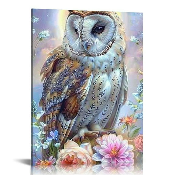 FCXZI Dream White Owl Flowers Indoor art wall decoration home is suitable for living room, bedroom, office, dining room, club decoration, can hang Canvas painting 12x16in
