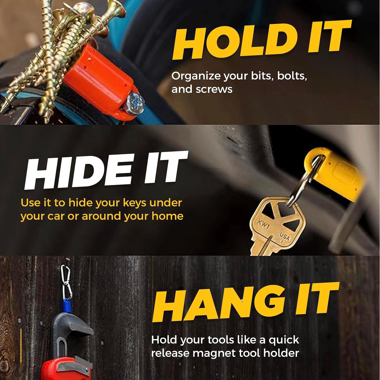 Heavy-Duty Neodymium Anti-Rust Magnet, Magnetic Stud Finder, Hide-A-Key, Tool Holder & Retrieval, Most Powerful Magnet 12lb Pull, Indoor or Outdoor Multi Use Tools, Quick Release Keys Red