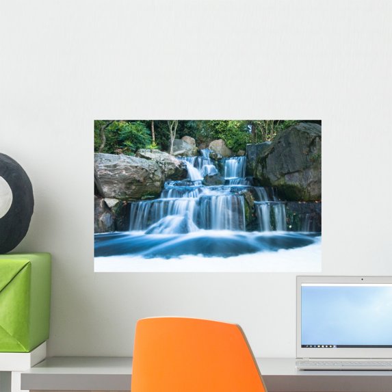 Oriental Waterfall Landscape Wall Mural by Wallmonkeys Peel and Stick ...