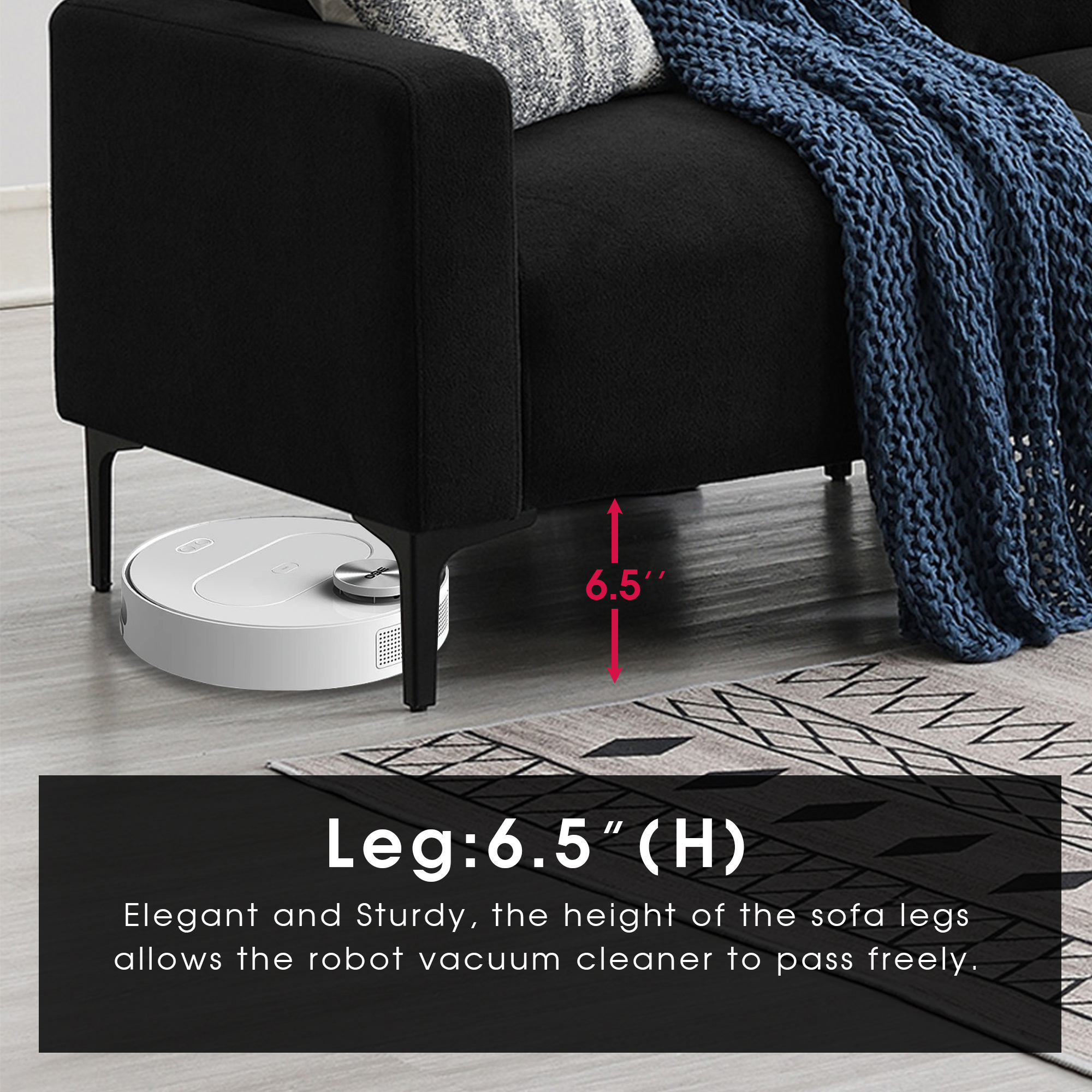 DEALTOPS Modern L-Shaped Velvet Sectional Sofa Couch with Ottoman, Upholstered Sleeper Sofa bed for Living Room or Bedroom-Black