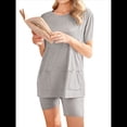 thumbnail image 2 of Conjuntos de 2 Piezas para Mujer, Chándal de Verano de Corta, Ropa de Estar por Casa, Pantalones Cortos de Cuello Redondo, Conjuntos de Chándal. Gris M, 2 of 7