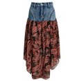 thumbnail image 5 of Jane Wardrobe Denim Chiffon Patchwork Paisley Print Midi Skirt Women High Waist Irregular Asymmetrical A Line Long Skirt 1PC S-XXL Plus Size Friendly, 5 of 5
