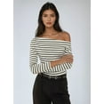 thumbnail image 2 of Striped Carmen Collar Long Sleeve Top, 2 of 6