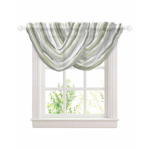Green Abstract Sheer Waterfall Valance Curtains for Window, Grey Modern Mottled Art Oil Painting Rod Pocket Sheer Topper Swag Curtains for Living Room, Kitchen 38.5"W x 47.2"L, 2 Panels