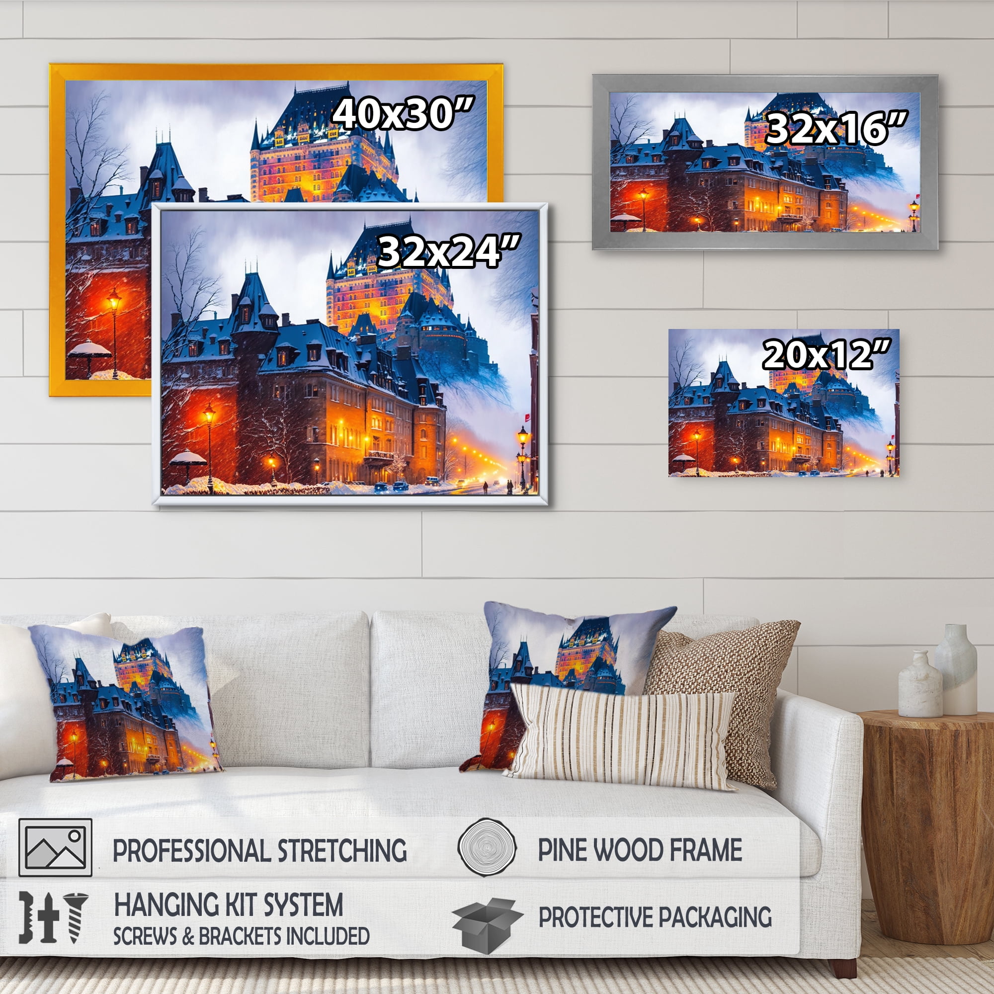 Designart Chateau Frontenac In Winter II Canvas Wall Art