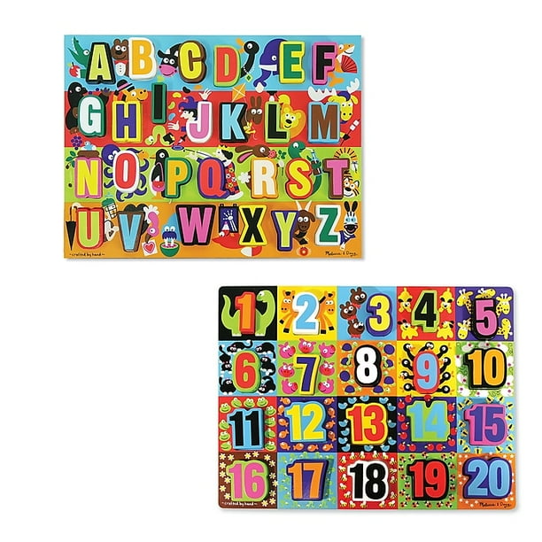 Melissa & Doug Wooden Chunky Puzzles Set Alphabet and Numbers