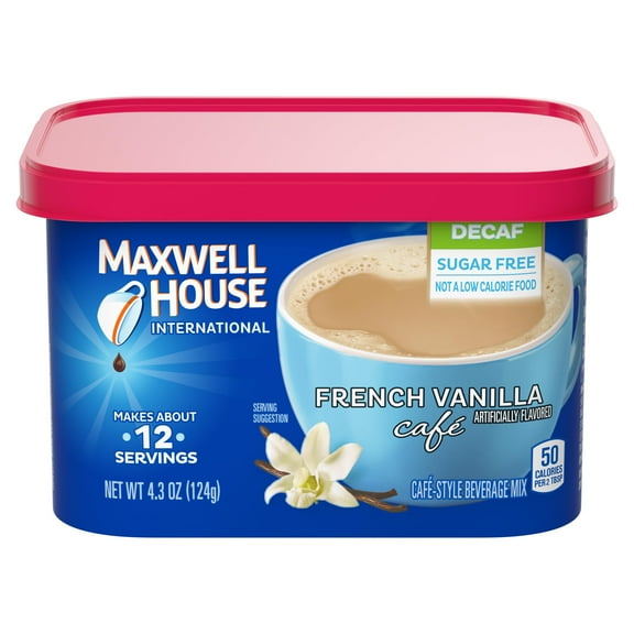 Pack of 2 - Maxwell House International Sugar-Free French Vanilla Café-Style Decaf Instant Coffee Beverage Mix, 4.3 Oz. Canister
