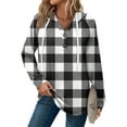 thumbnail image 4 of WTOBBY Women's Lightweight Long Sleeve Pullover with Pockets Preppy Graphic Hoodie, Raglan Sleeve Design with Retro Buttons, Plaid Pattern for Fashionable Casual Apparel,Black L, 4 of 5