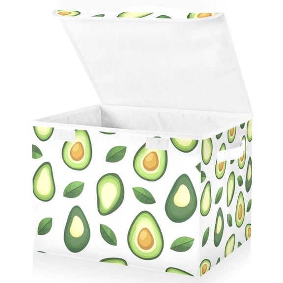 Yayeee Collapsible Cube Storage Bin with Lid Fabric Closet Decorative Basket with Handles, Avocado