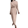 thumbnail image 2 of LYXSSBYX Womens Long Sleeve Dress Hot Sale Clearance Women Fashion Half High Collar Sexy Solid Color Long Sleeve Slim Ankle Length Dress, 2 of 5