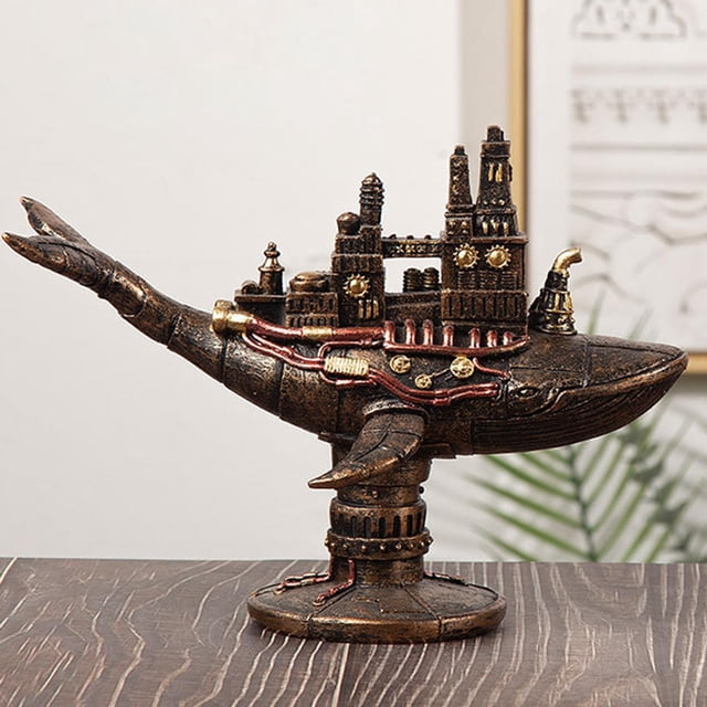 Estatua de barco perfecl ballena Steampunk resina antigua 24 cm x 12,5 cm x 19 cm