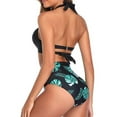 thumbnail image 4 of Fesfesfes Women Vintage Swimsuit Two Piece Retro Halter Neck Bikini Ruched High Waist Bottom Print Bikini Set Gifts for Her Under 10$, 4 of 9