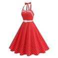 thumbnail image 2 of RongHuan Womens Polka Cocktail Swing Dresses Vintage Buttons Belted Halter Neck Dress A Line Wedding Party Dress, 2 of 9