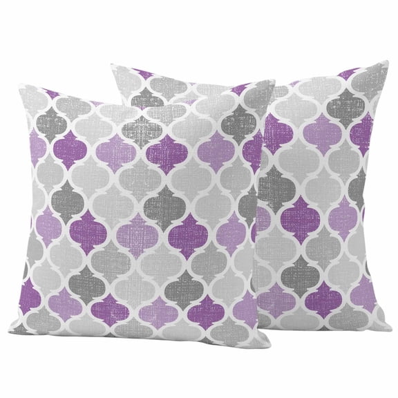 2 Pack Outdoor Waterproof Throw Pillow Covers,Purple Grey Morocco Lattice Decorative Square Pillow Case Patio Pillowcases for Chair Couch Sofa 16x16in