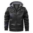 thumbnail image 3 of Maoxin Men's Leather Jacket Men's Solid Color Leather Fashionable Leather Long Sleeved Detachable Hooded Leather Jacket Leather Jackets for Men, 3 of 8