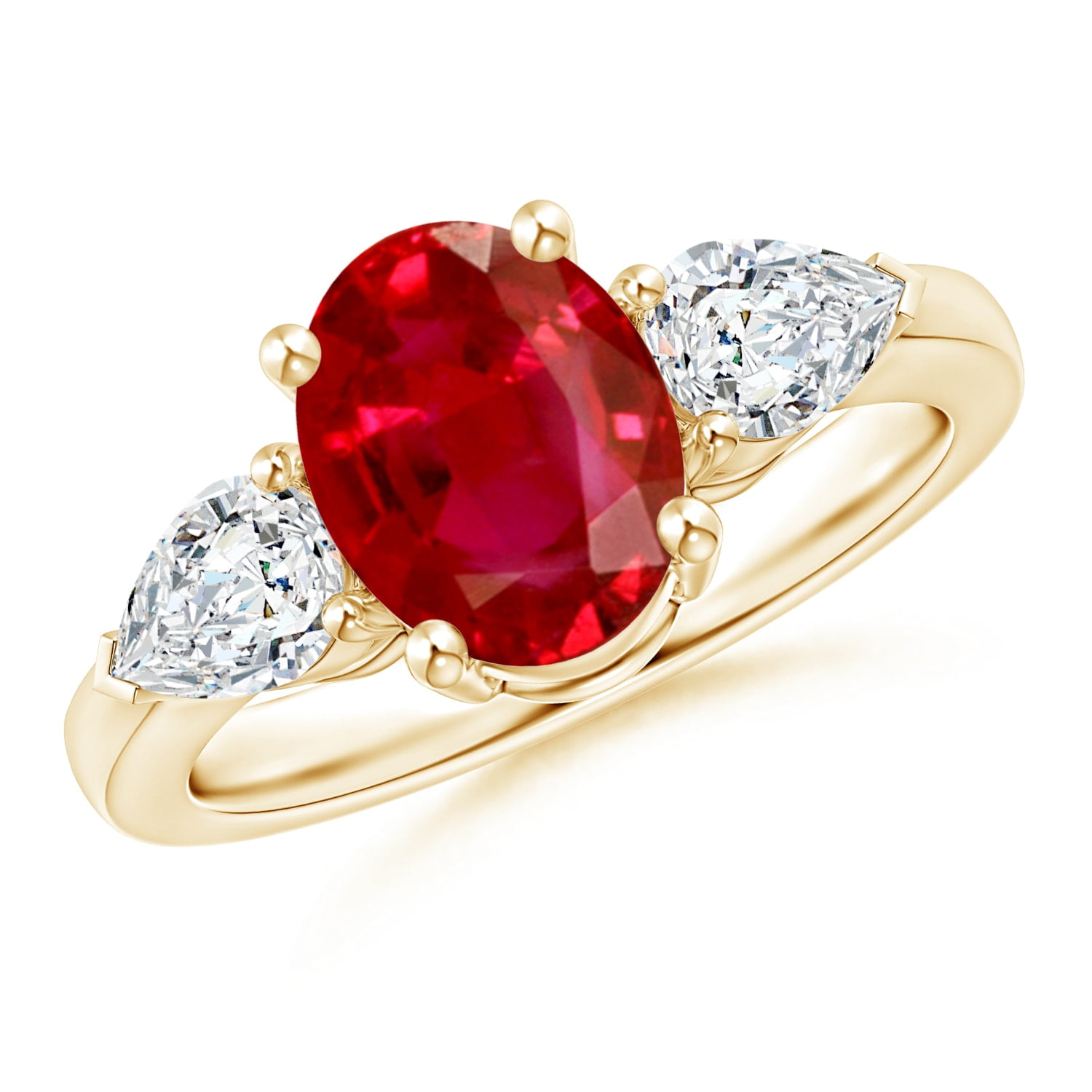 Angara - July Birthstone Ring - Oval Ruby Three Stone Ring with Pear ...